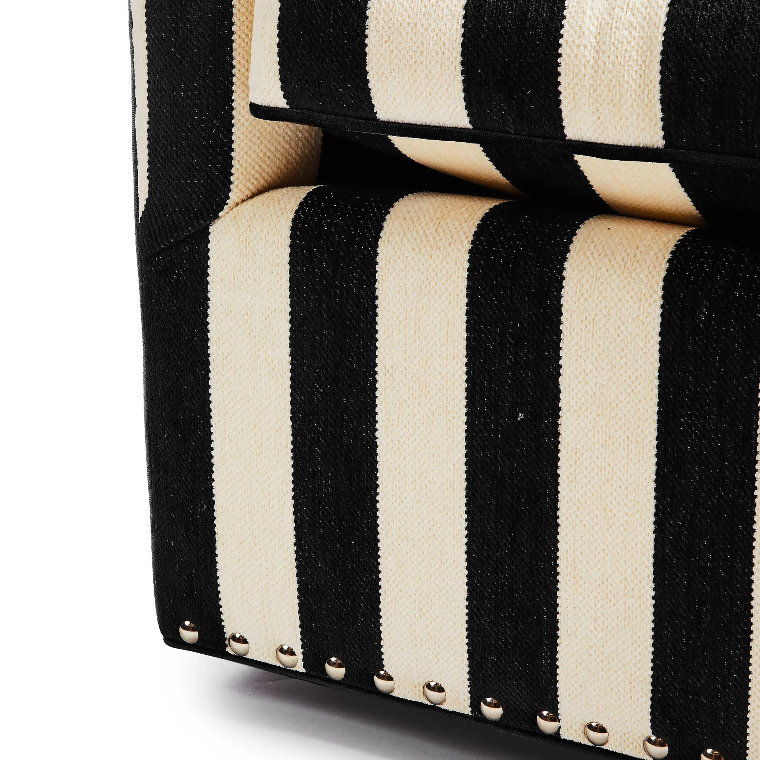 MacKenzie-Childs Marquee Black Stripe Chenille Swivel Chair| Living Room