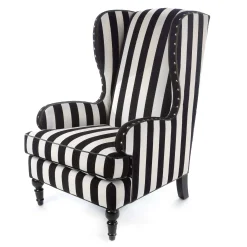 MacKenzie-Childs Marquee Black Stripe Chenille Wing Chair| Living Room