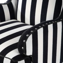 MacKenzie-Childs Marquee Black Stripe Chenille Wing Chair| Living Room