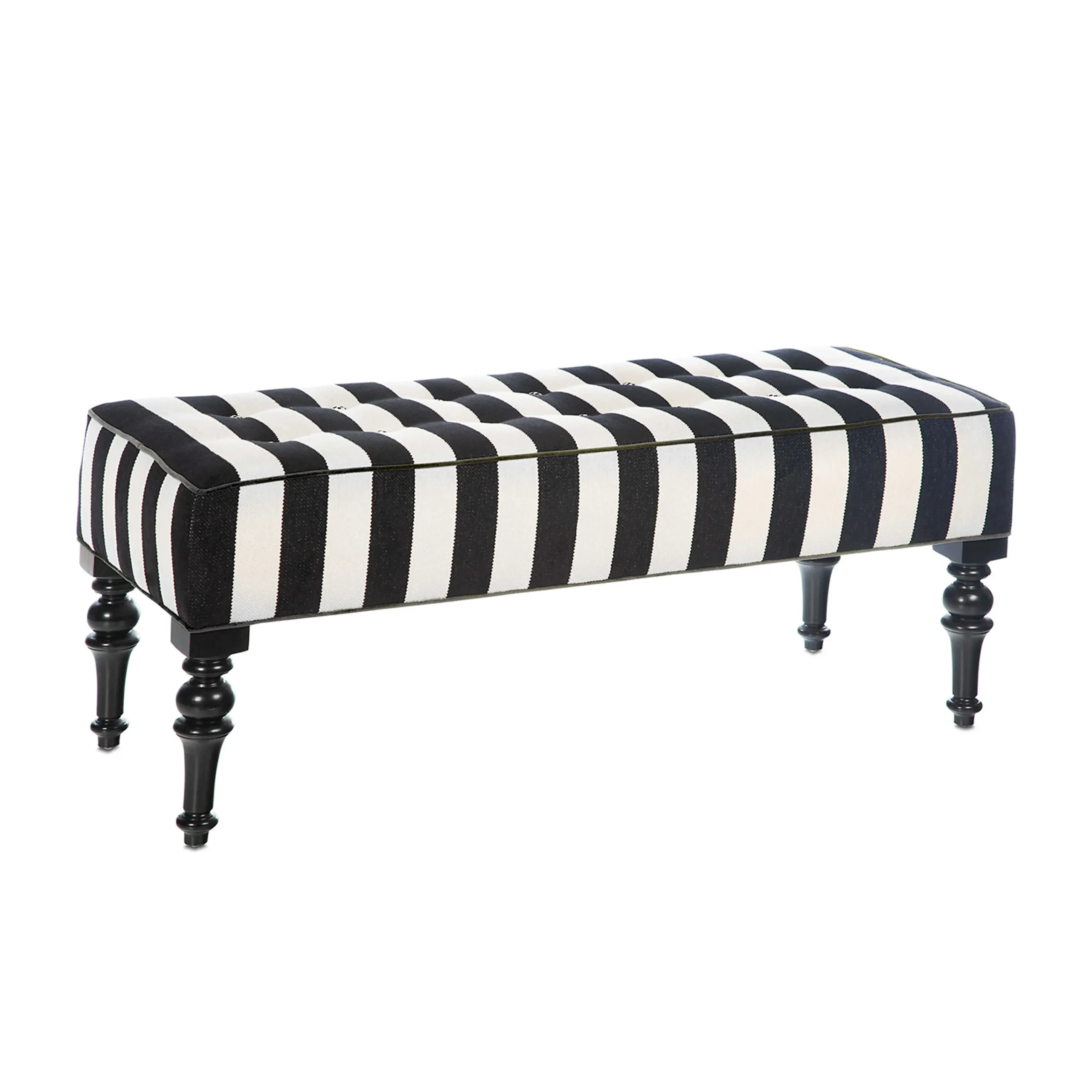 MacKenzie-Childs Marquee Black Stripe Chenille Upholstered Bench| Living Room