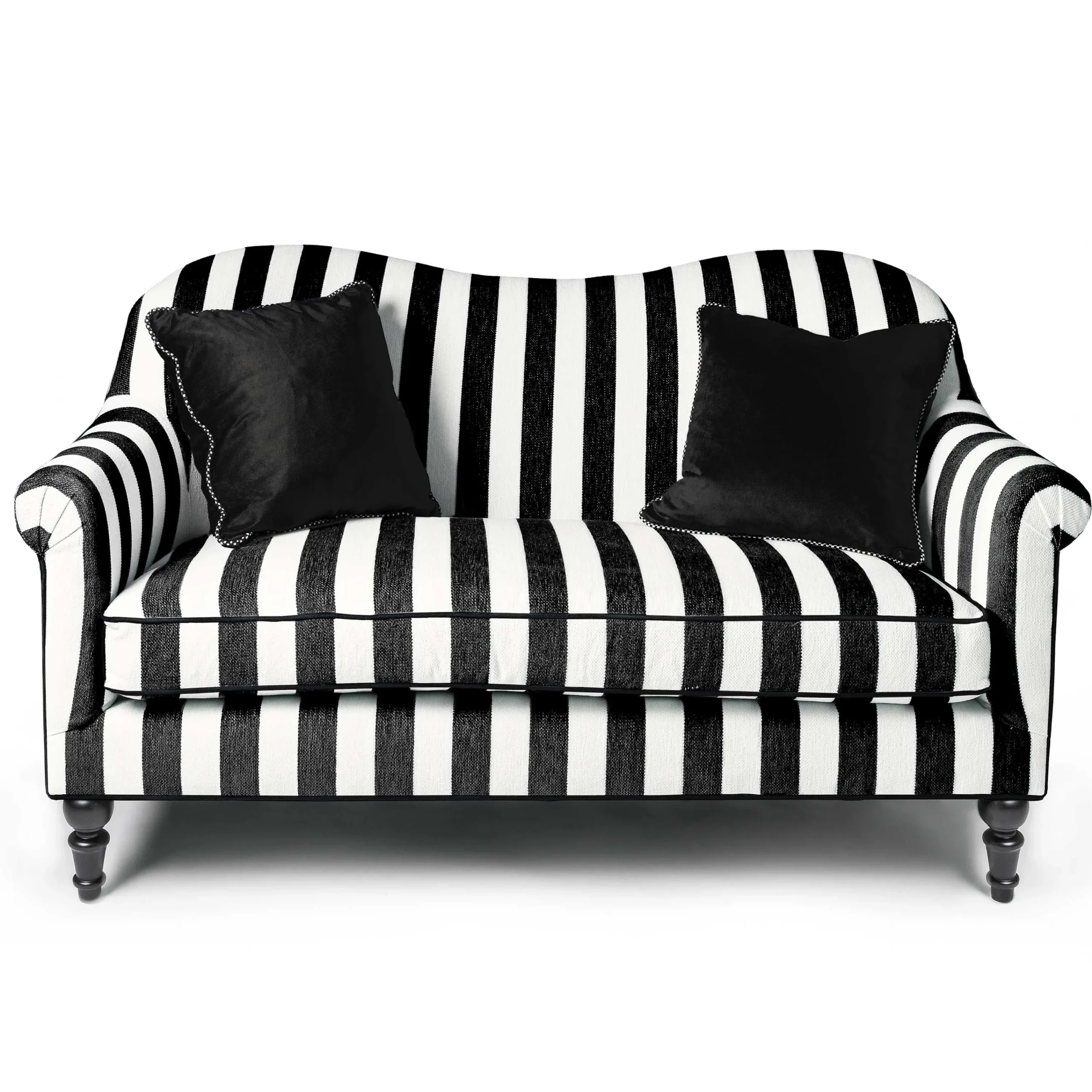 MacKenzie-Childs Marquee Black Stripe Chenille Loveseat| Living Room