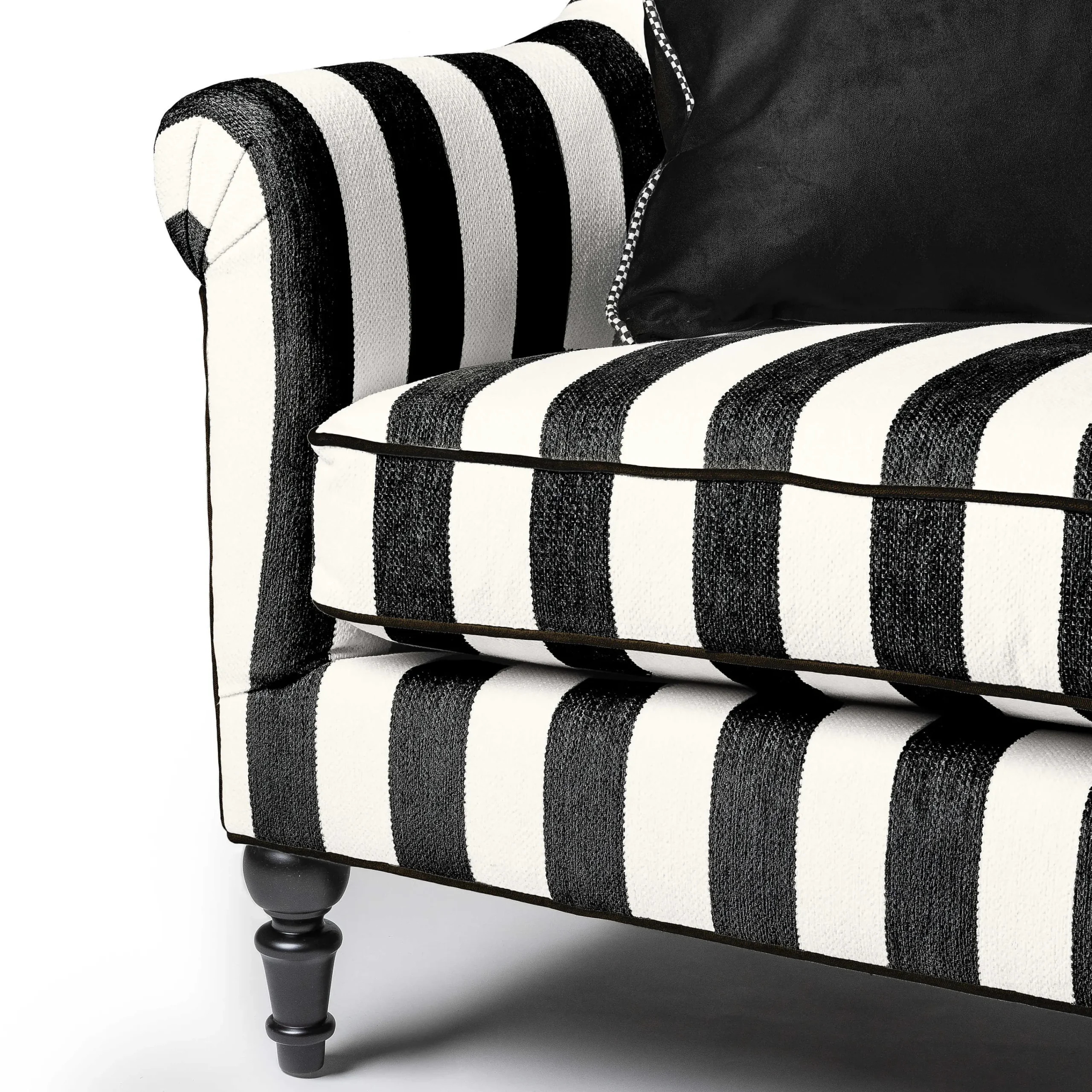 MacKenzie-Childs Marquee Black Stripe Chenille Loveseat| Living Room