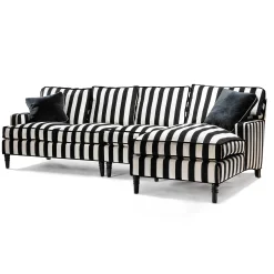 MacKenzie-Childs Marquee Black Stripe Chenille Armless Chair| Living Room