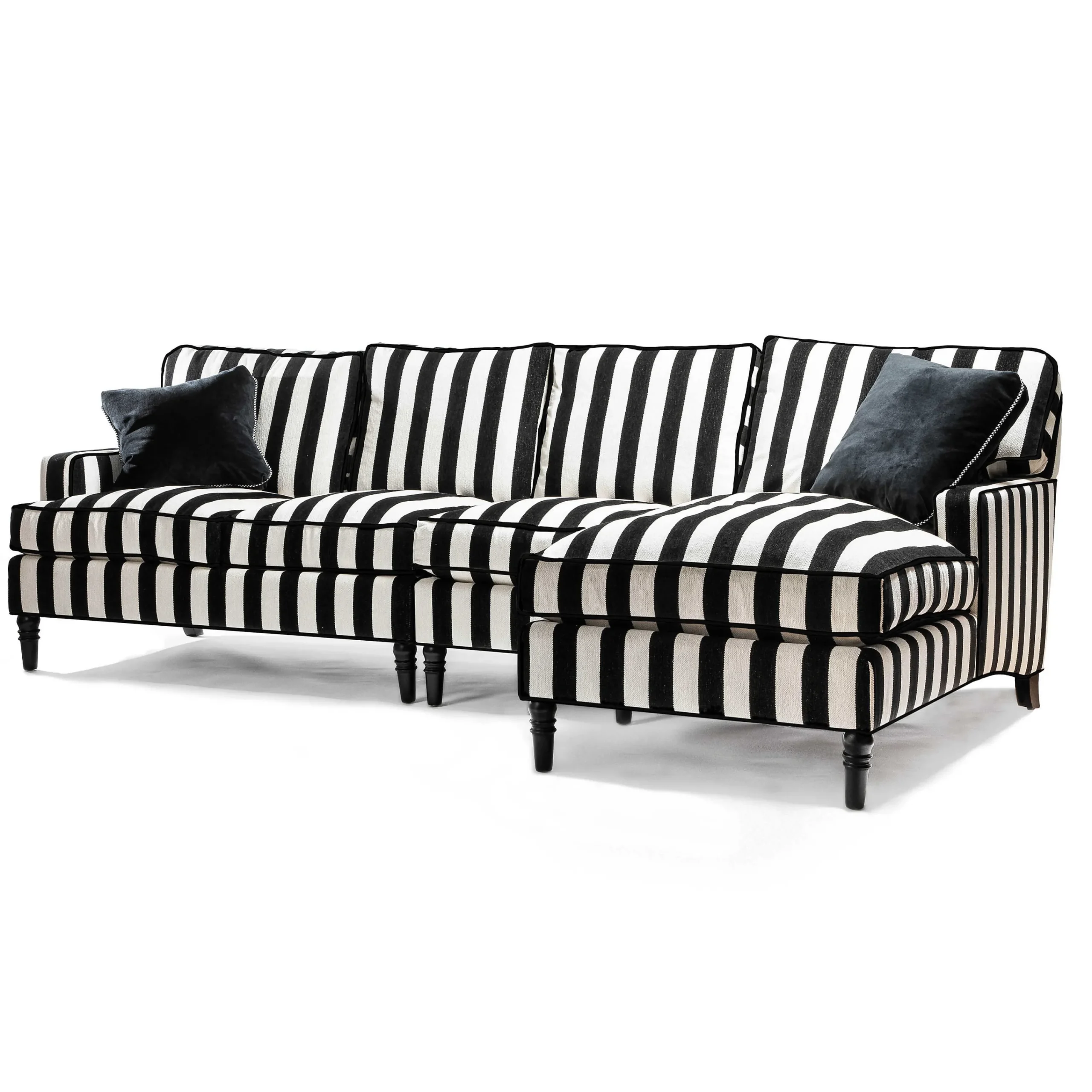 MacKenzie-Childs Marquee Black Stripe Chenille Armless Chair| Living Room