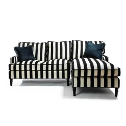MacKenzie-Childs Marquee Black Stripe 2-Piece Right Arm Chaise Sectional| Living Room