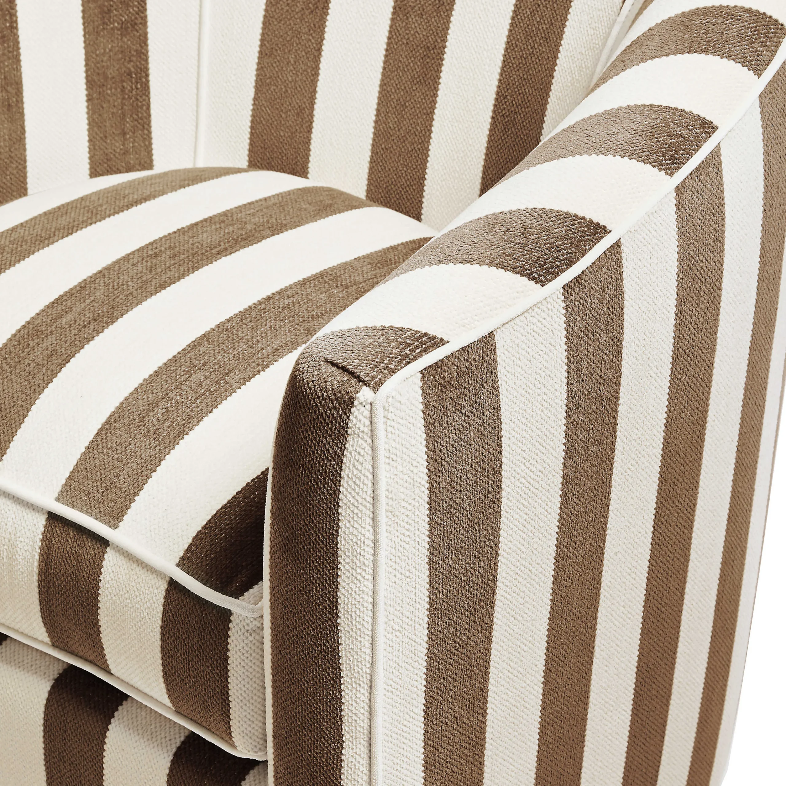 MacKenzie-Childs Marquee Brown Stripe Chenille Swivel Chair| Living Room