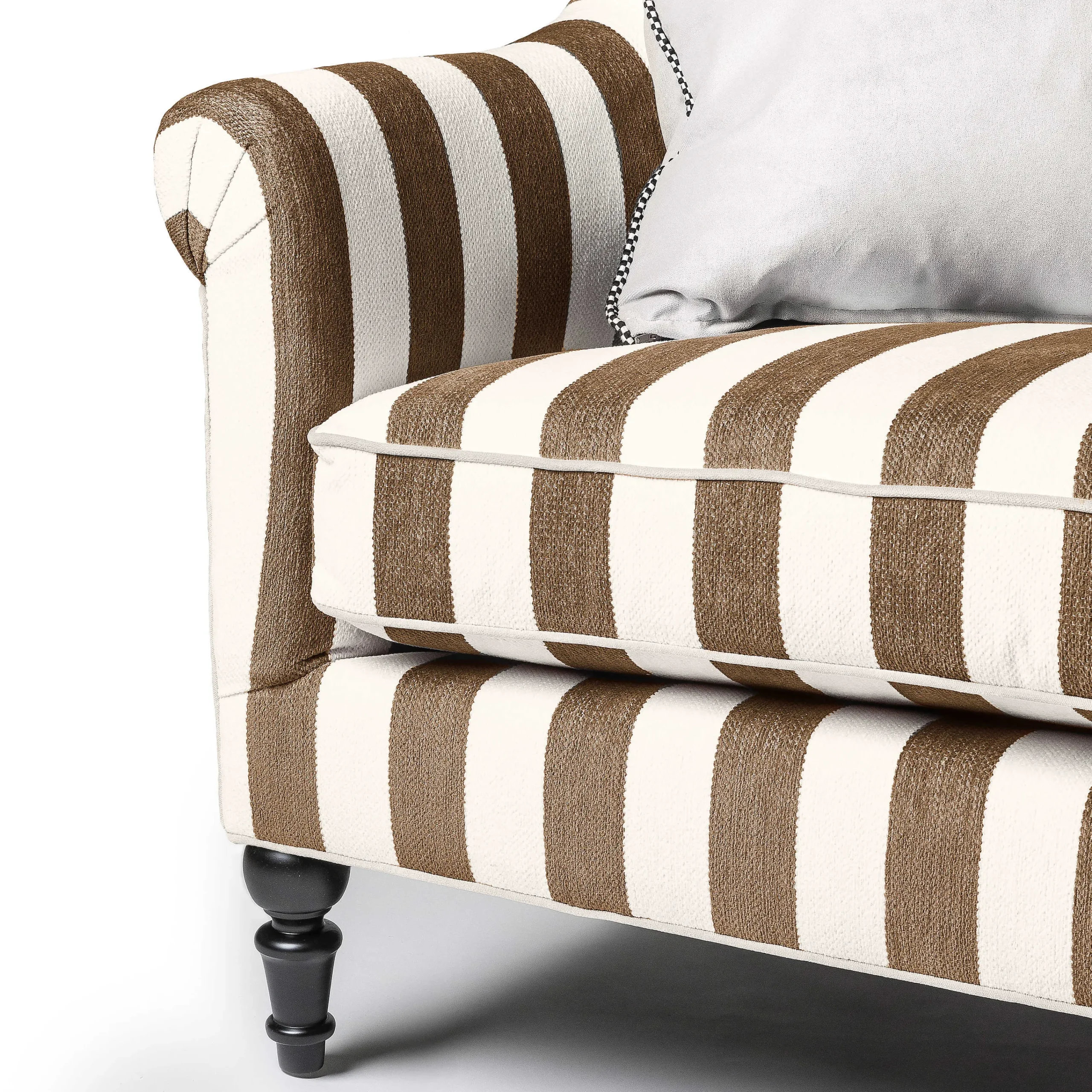 MacKenzie-Childs Marquee Brown Stripe Chenille Loveseat| Living Room