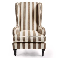 MacKenzie-Childs Marquee Brown Stripe Chenille Wing Chair| Living Room
