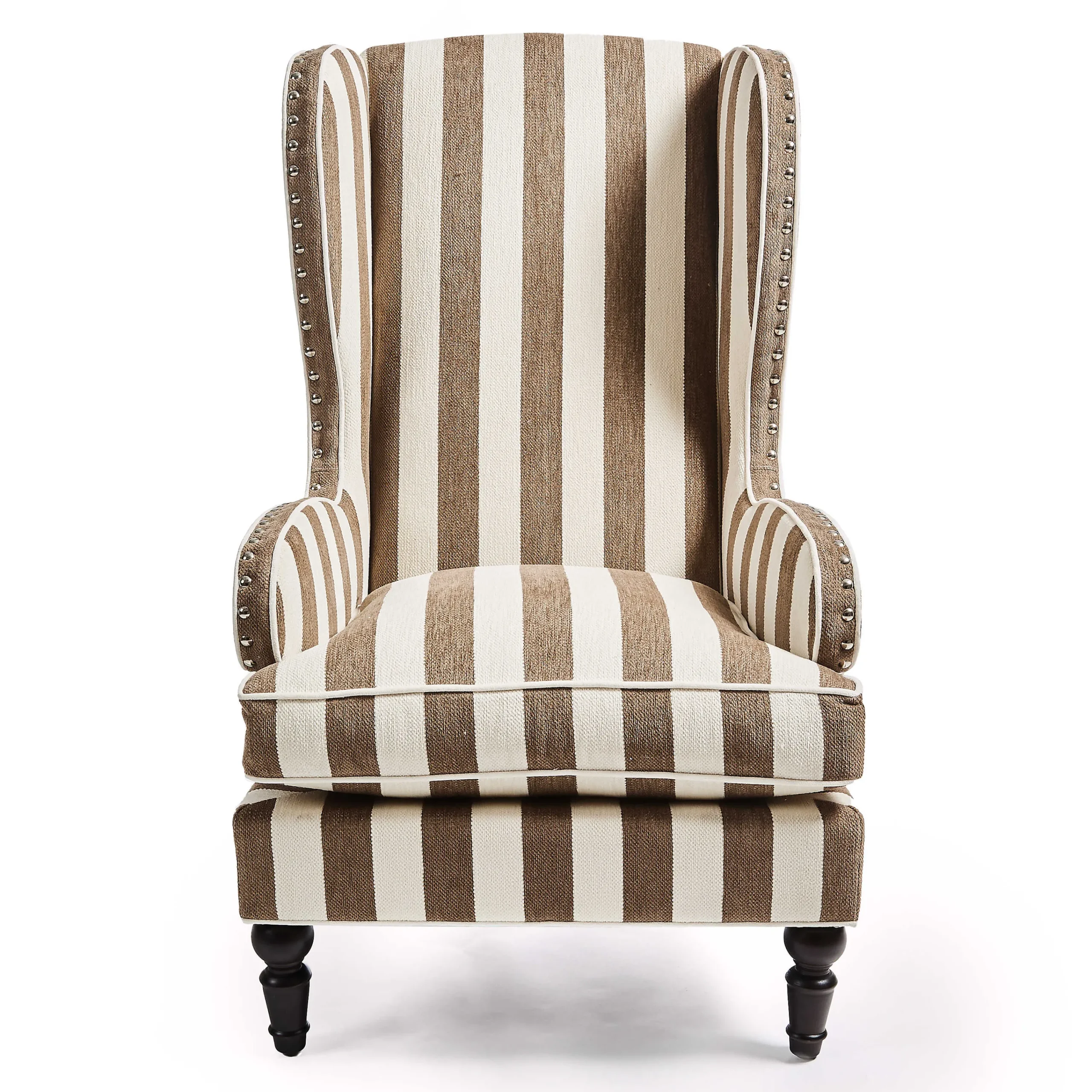 MacKenzie-Childs Marquee Brown Stripe Chenille Wing Chair| Living Room
