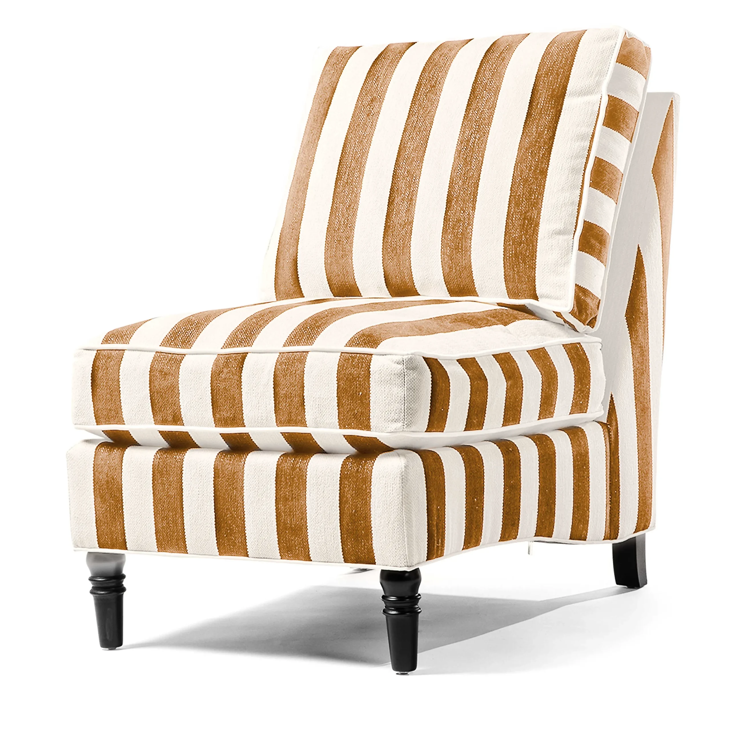 MacKenzie-Childs Marquee Brown Stripe Chenille Armless Chair| Living Room