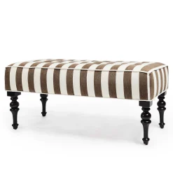 MacKenzie-Childs Marquee Brown Stripe Chenille Upholstered Bench| Bedroom|Living Room