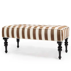 MacKenzie-Childs Marquee Brown Stripe Chenille Upholstered Bench| Bedroom|Living Room