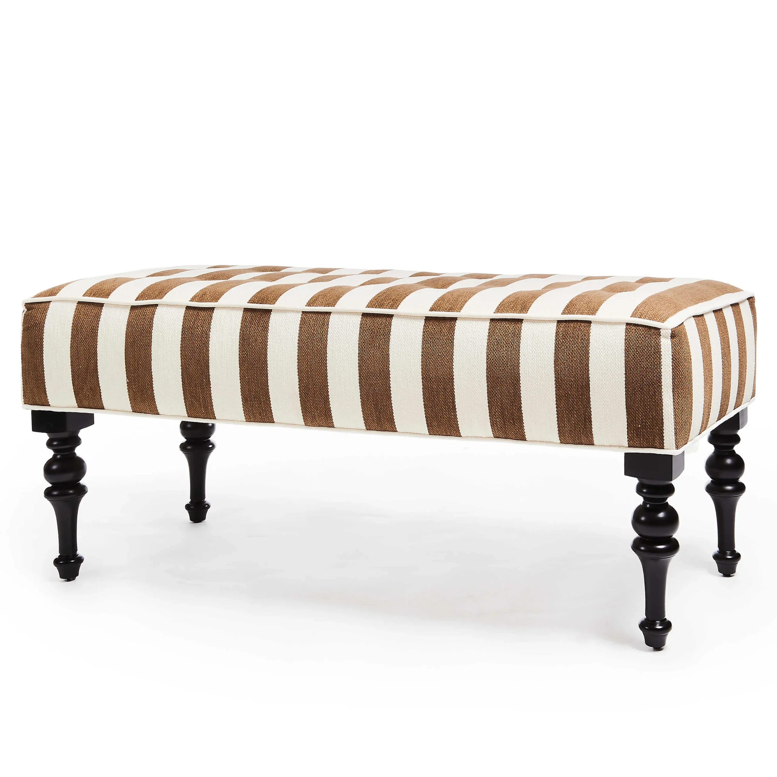 MacKenzie-Childs Marquee Brown Stripe Chenille Upholstered Bench| Bedroom|Living Room