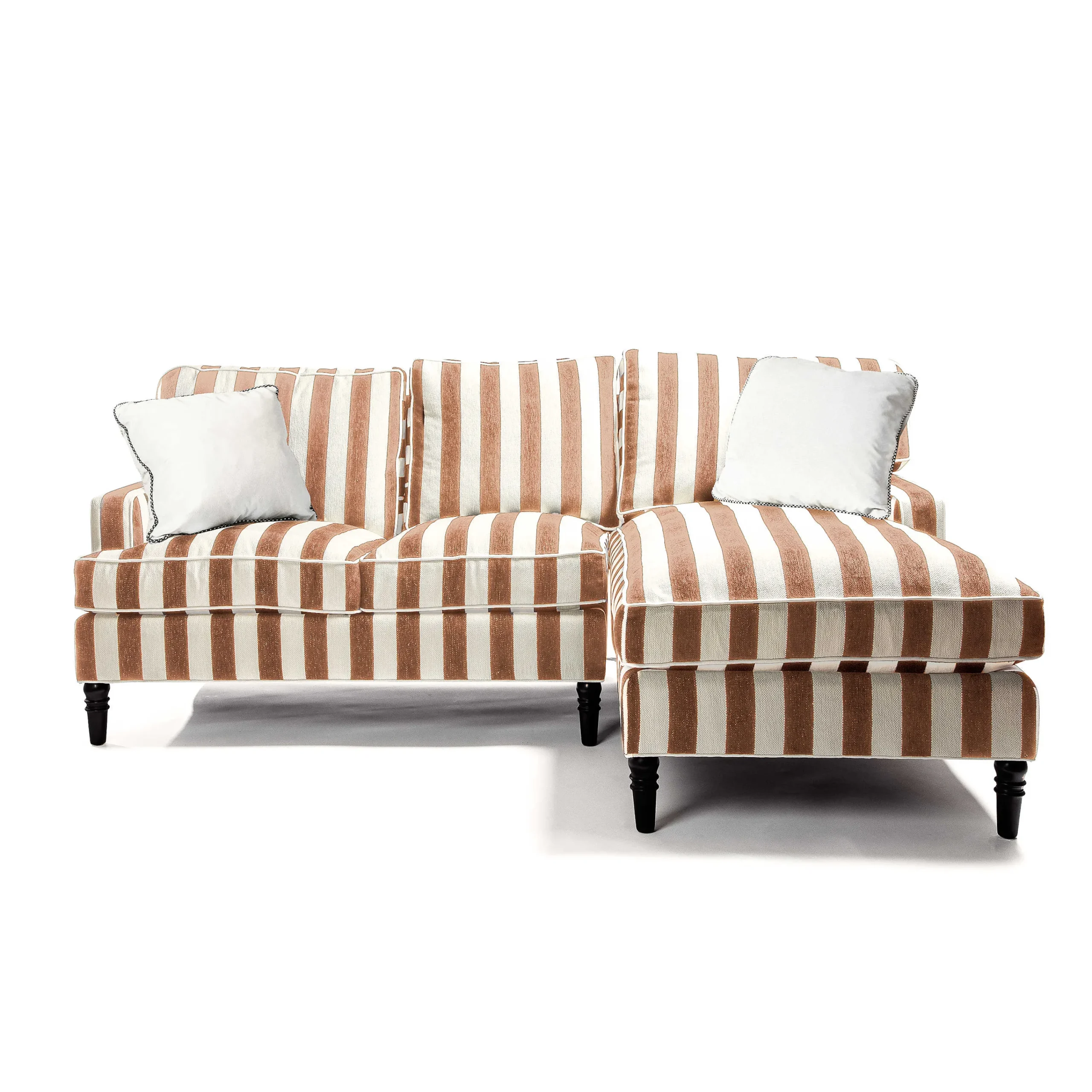 MacKenzie-Childs Marquee Brown Stripe 2-Piece Right Arm Chaise Sectional| Living Room