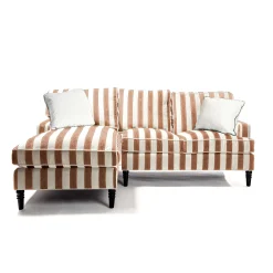 MacKenzie-Childs Marquee Brown Stripe 2-Piece Left Arm Chaise Sectional| Living Room
