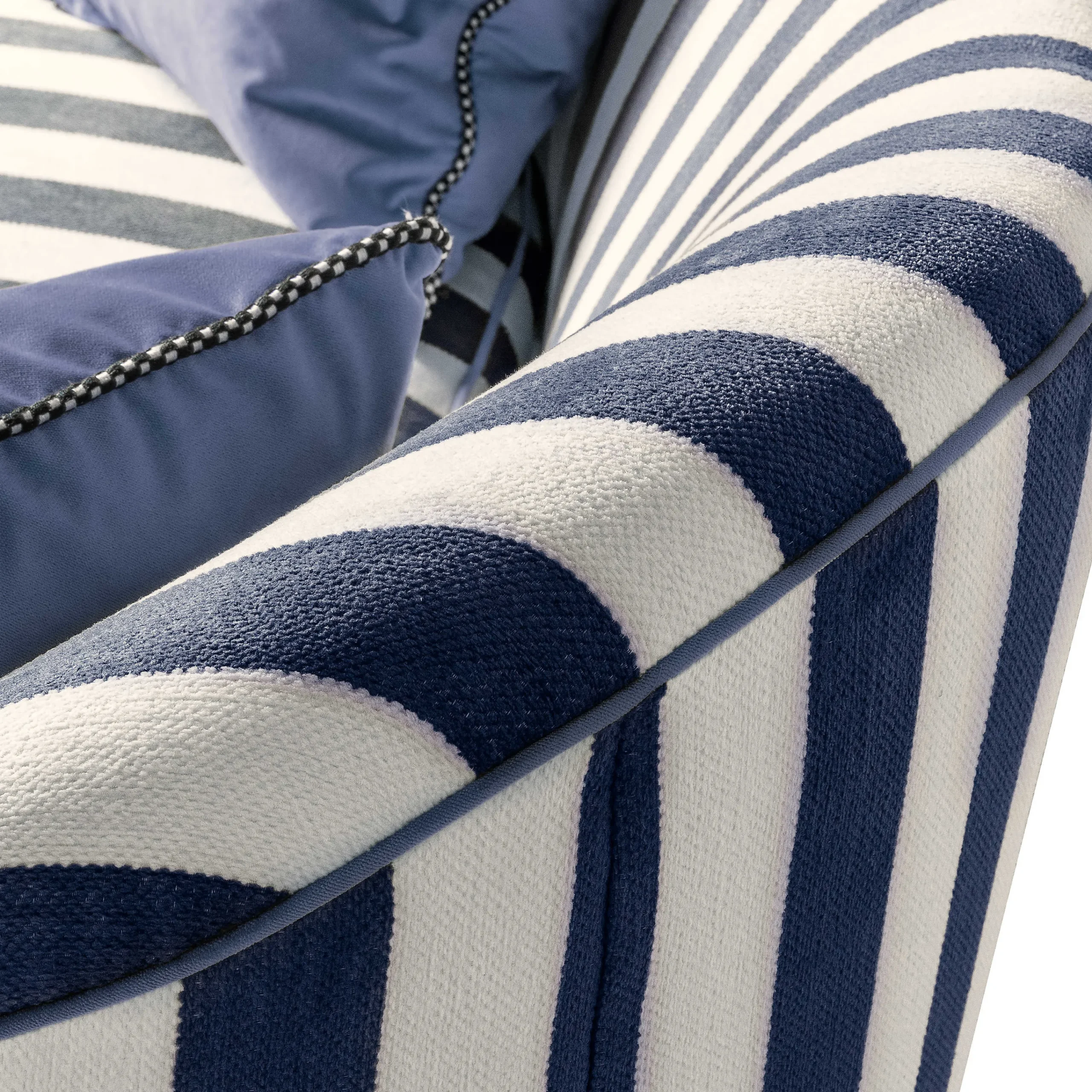 MacKenzie-Childs Marquee Navy Stripe Chenille Loveseat| Living Room