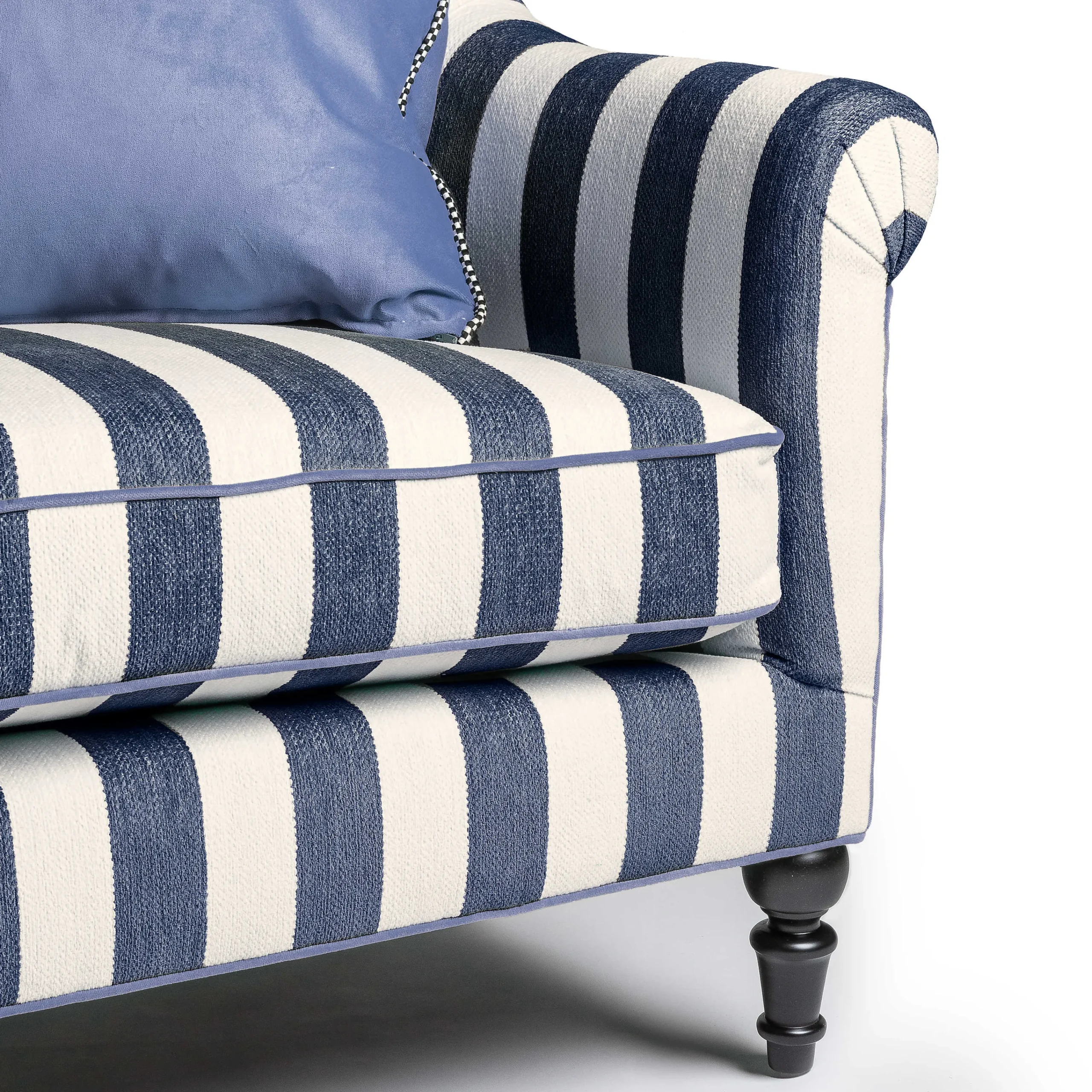 MacKenzie-Childs Marquee Navy Stripe Chenille Loveseat| Living Room