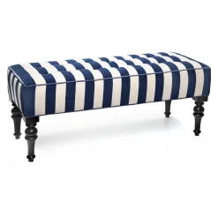 MacKenzie-Childs Marquee Navy Stripe Chenille Upholstered Bench| Living Room