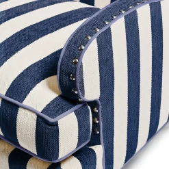 MacKenzie-Childs Marquee Navy Stripe Chenille Wing Chair| Living Room