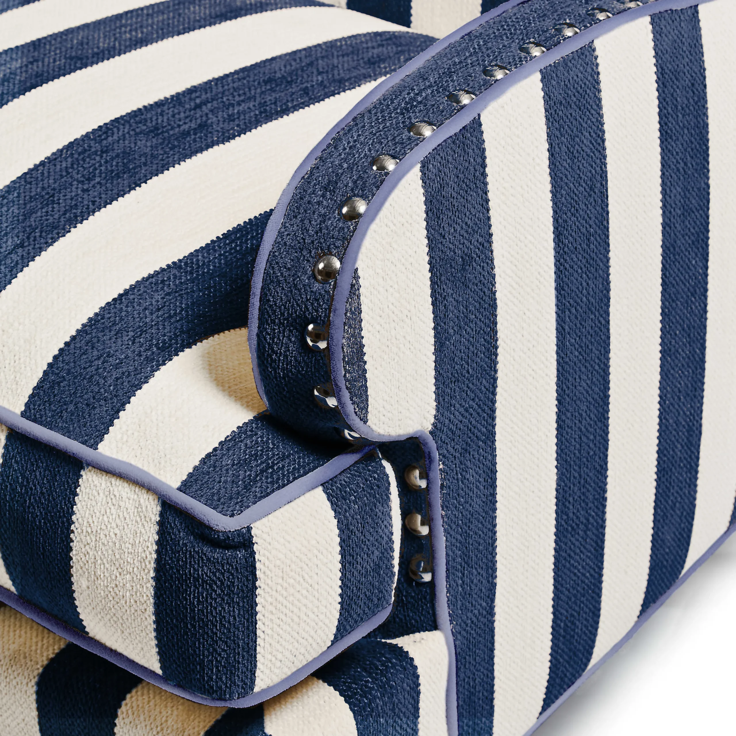 MacKenzie-Childs Marquee Navy Stripe Chenille Wing Chair| Living Room