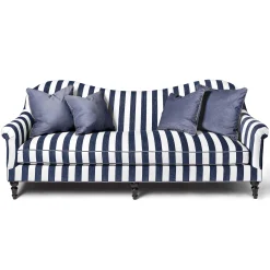 MacKenzie-Childs Marquee Navy Stripe Chenille Sofa| Living Room