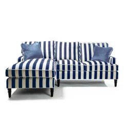 MacKenzie-Childs Marquee Navy Stripe 2-Piece Left Arm Chaise Sectional| Living Room