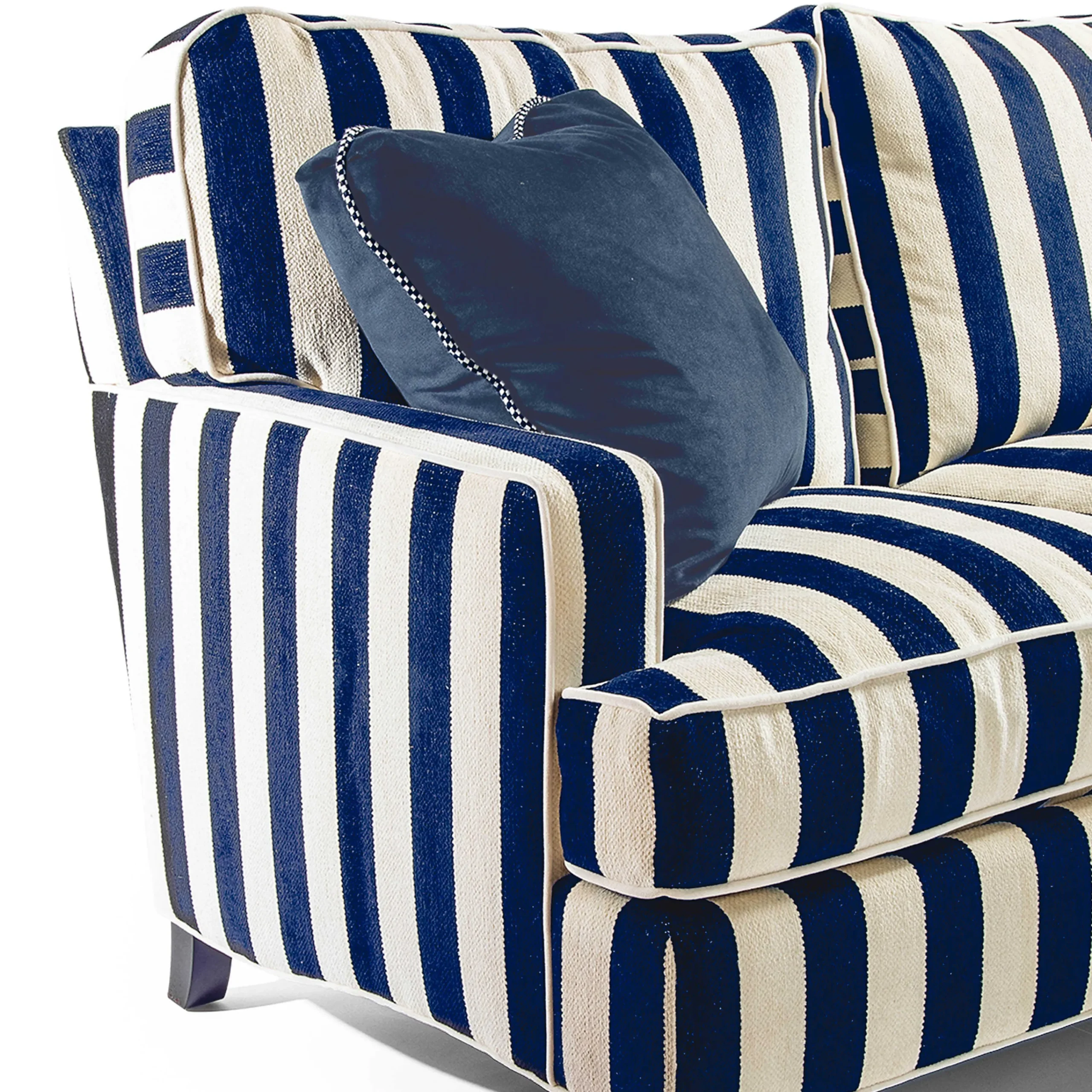 MacKenzie-Childs Marquee Navy Stripe 2-Piece Left Arm Chaise Sectional| Living Room