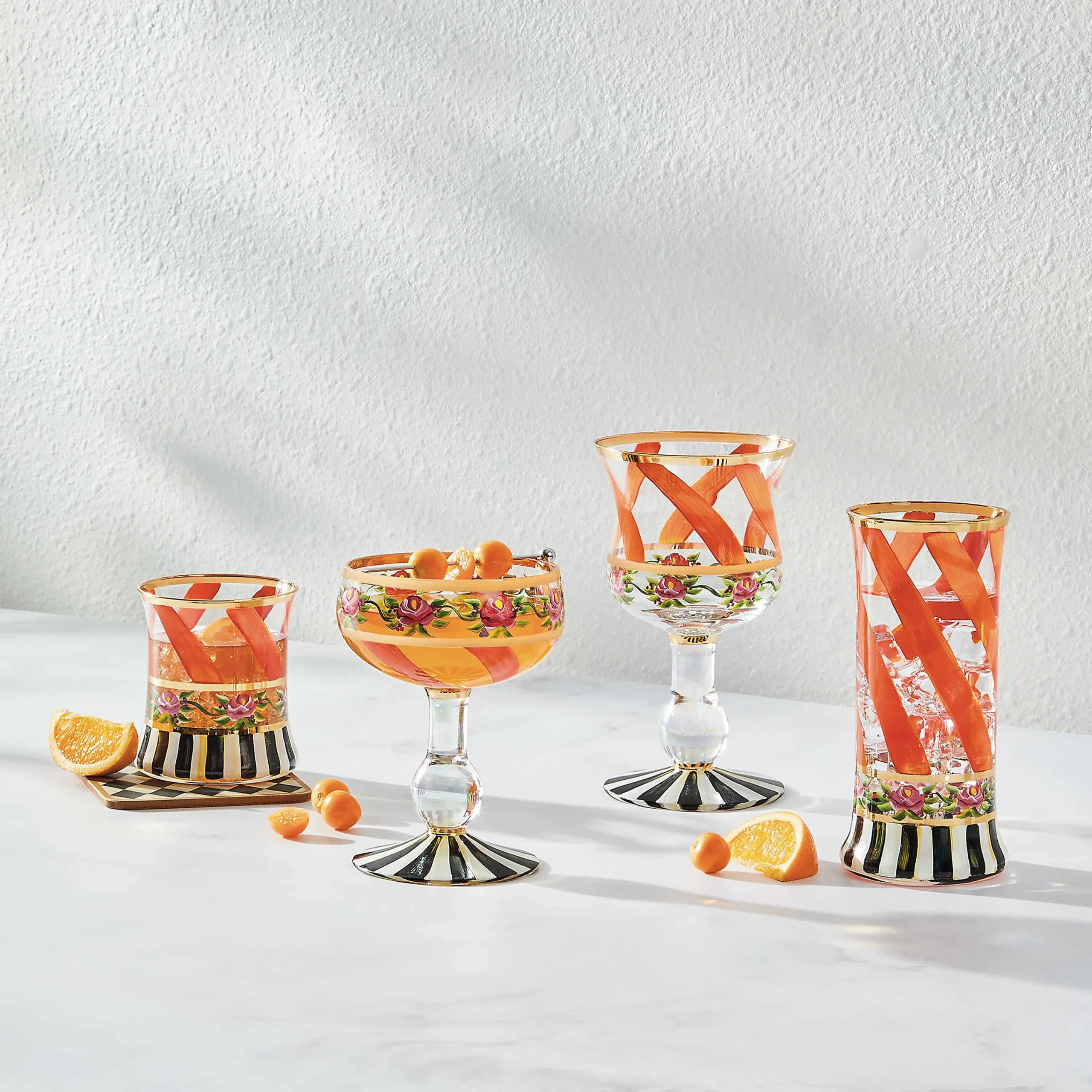 MacKenzie-Childs Maypole Apricot Highball Glass, Set of 2| Holiday|The Halloween Shop