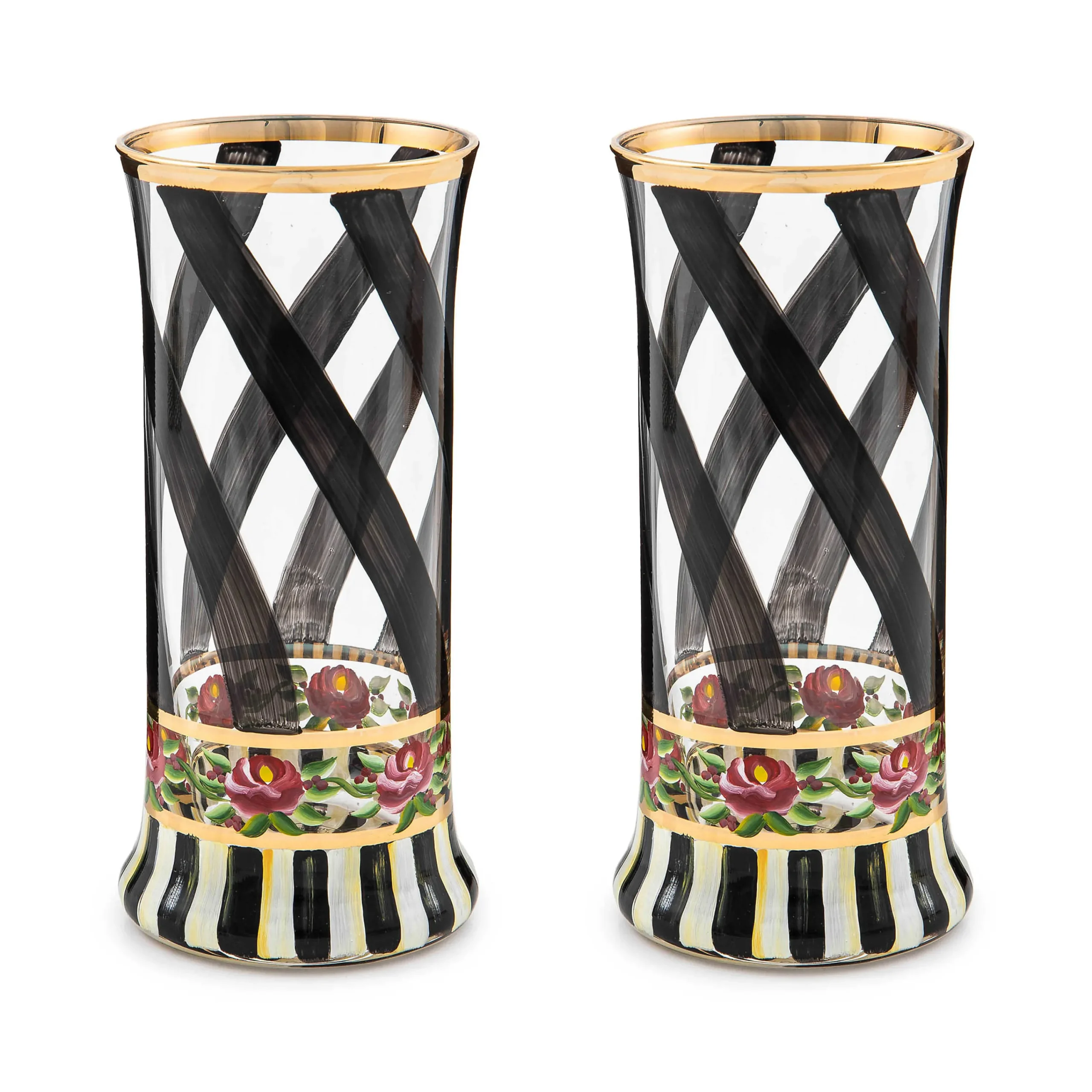 MacKenzie-Childs Maypole Black Highball Glass, Set of 2| Holiday|The Halloween Shop