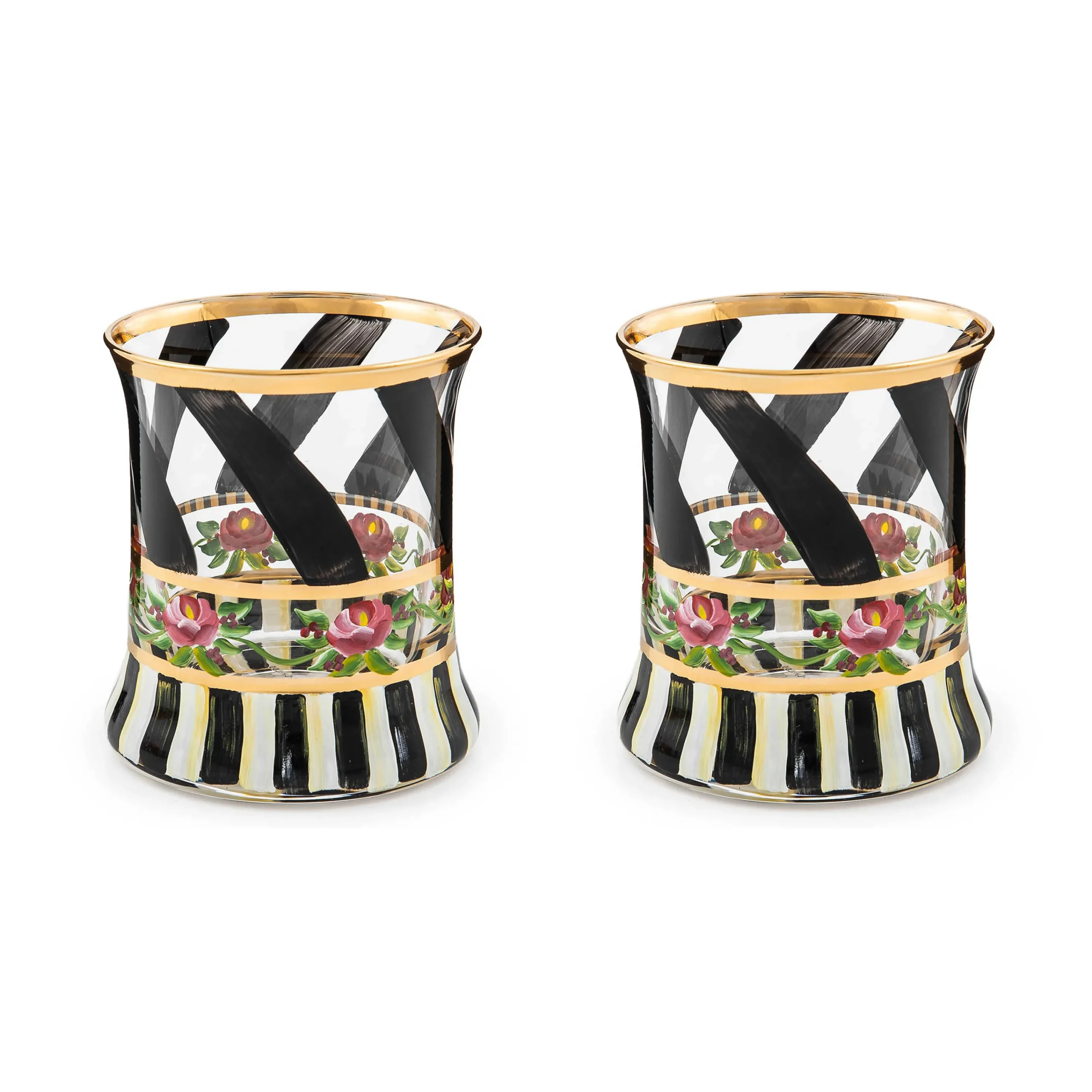 MacKenzie-Childs Maypole Black Tumbler Glass, Set of 2| Drinkware|Bar Entertaining