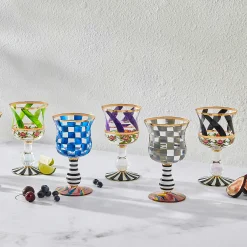 MacKenzie-Childs Maypole Black Wine Glass| Drinkware|Bar Entertaining