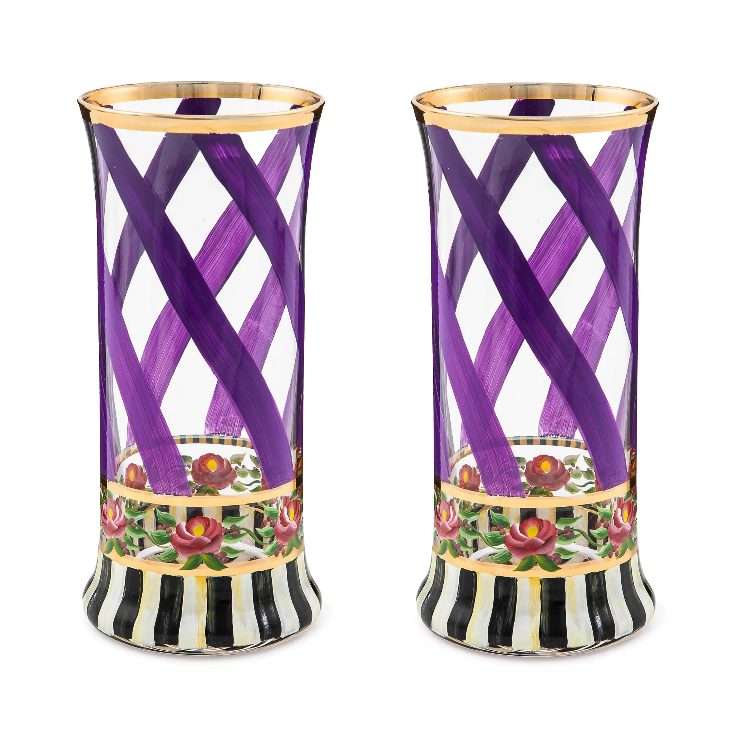 MacKenzie-Childs Maypole Lavender Highball Glass, Set of 2| Holiday|The Halloween Shop