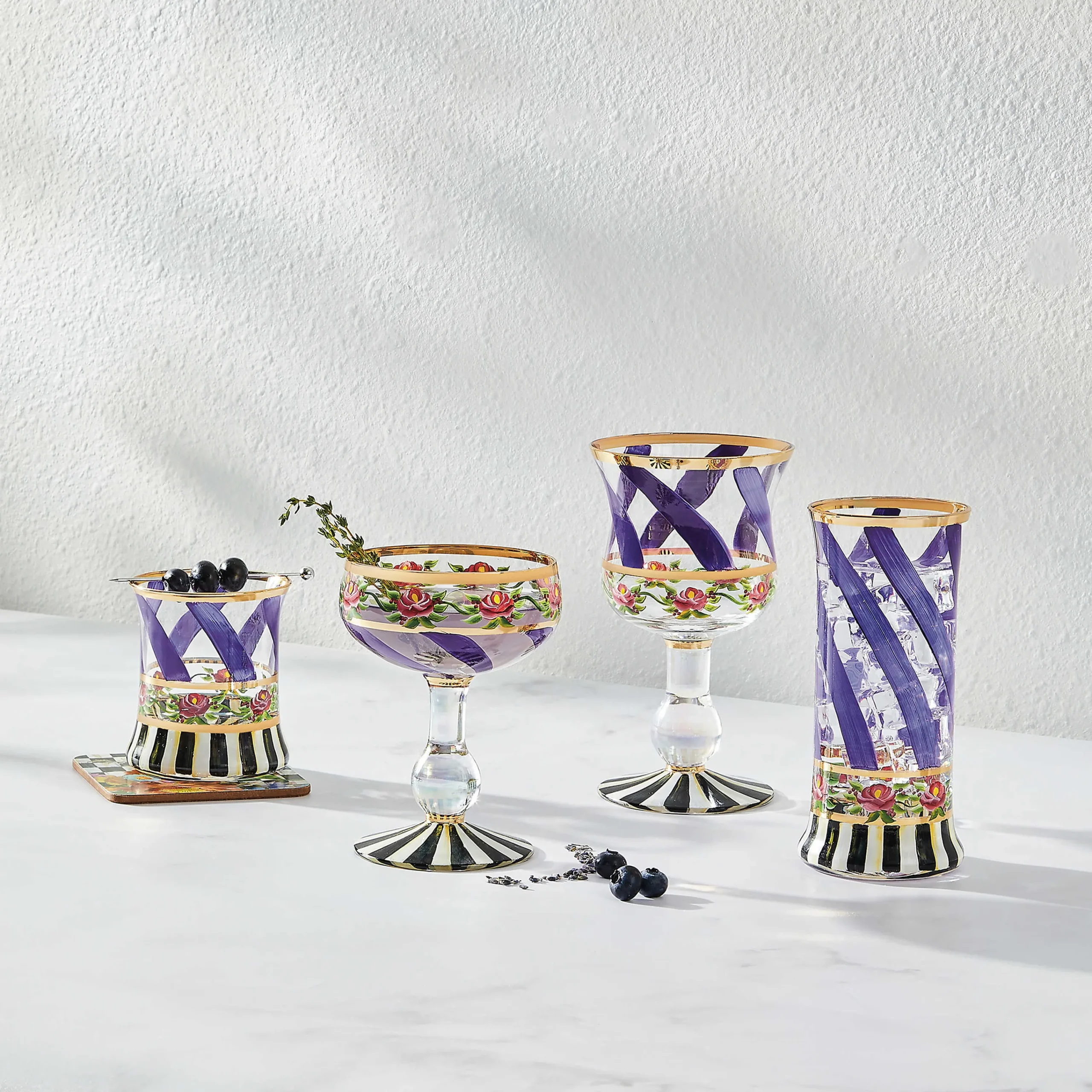 MacKenzie-Childs Maypole Lavender Tumbler Glass, Set of 2| Drinkware