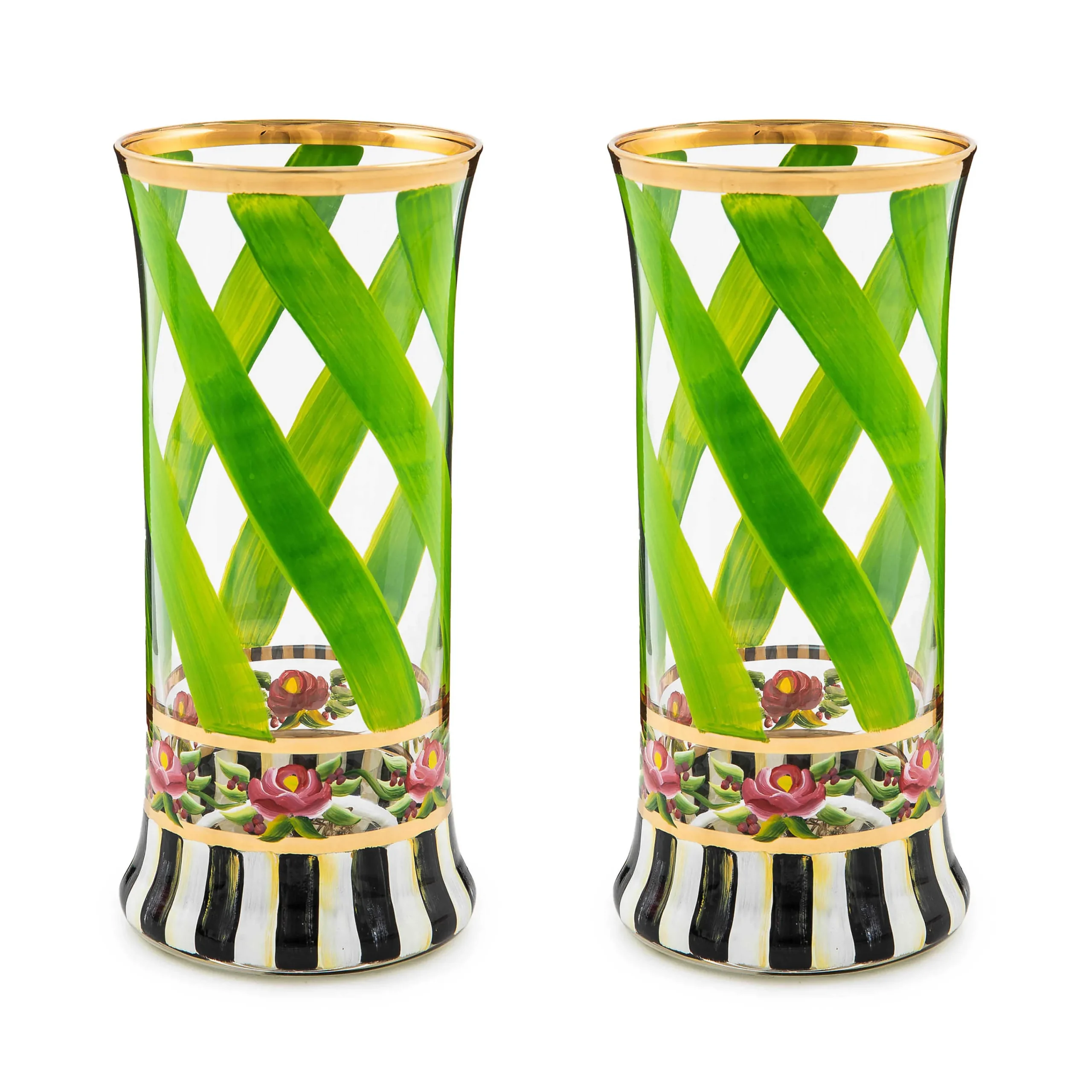 MacKenzie-Childs Maypole Leaf Highball Glass, Set of 2| Holiday|Drinkware