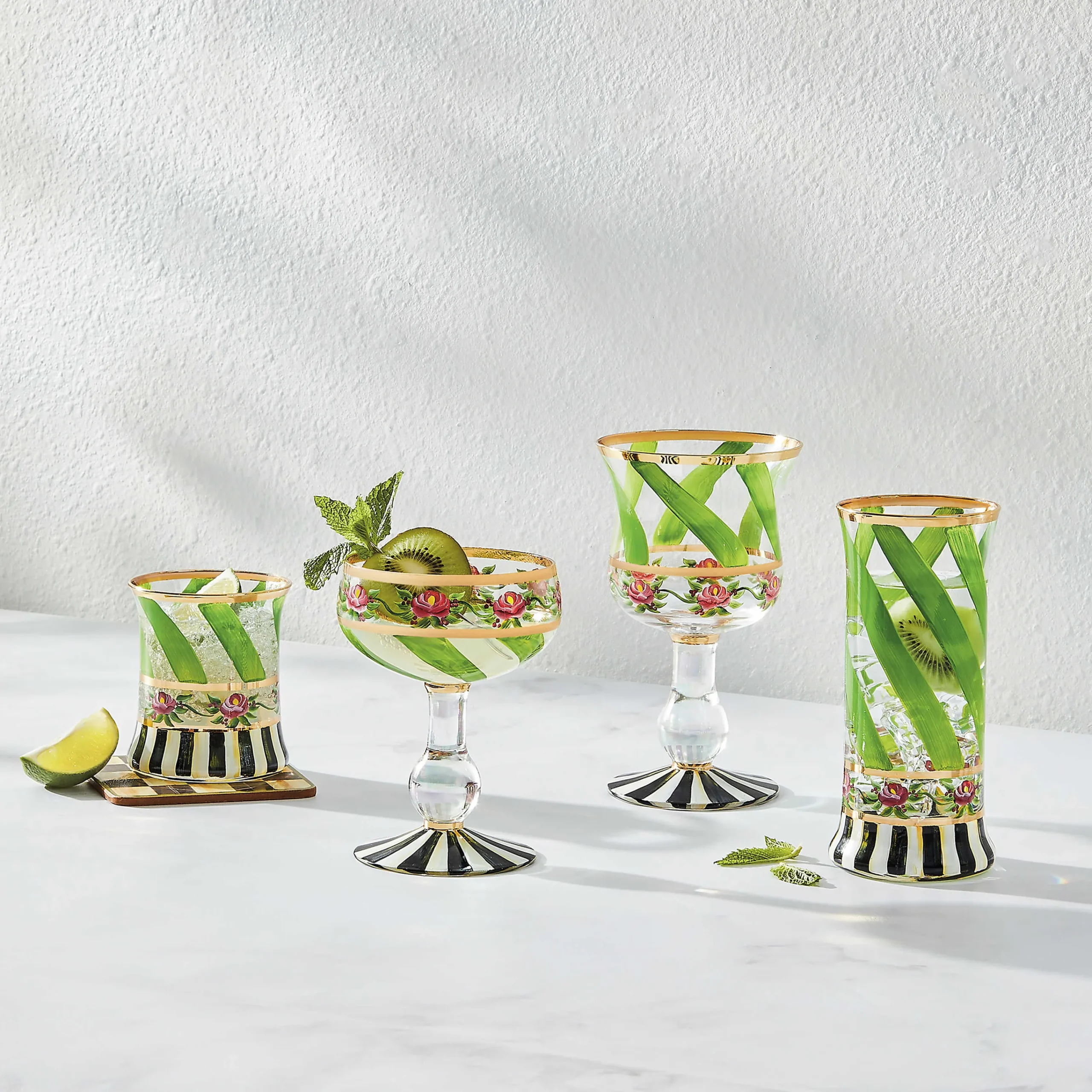 MacKenzie-Childs Maypole Leaf Tumbler Glass, Set of 2| Drinkware|Bar Entertaining