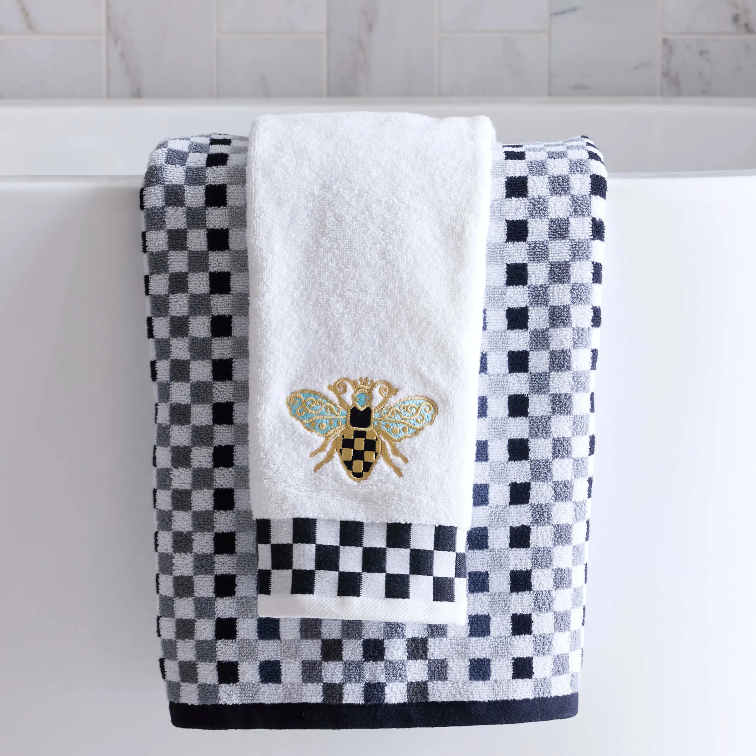 MacKenzie-Childs Micro Check Black White Bath Towel| Bath & Bath Accessories
