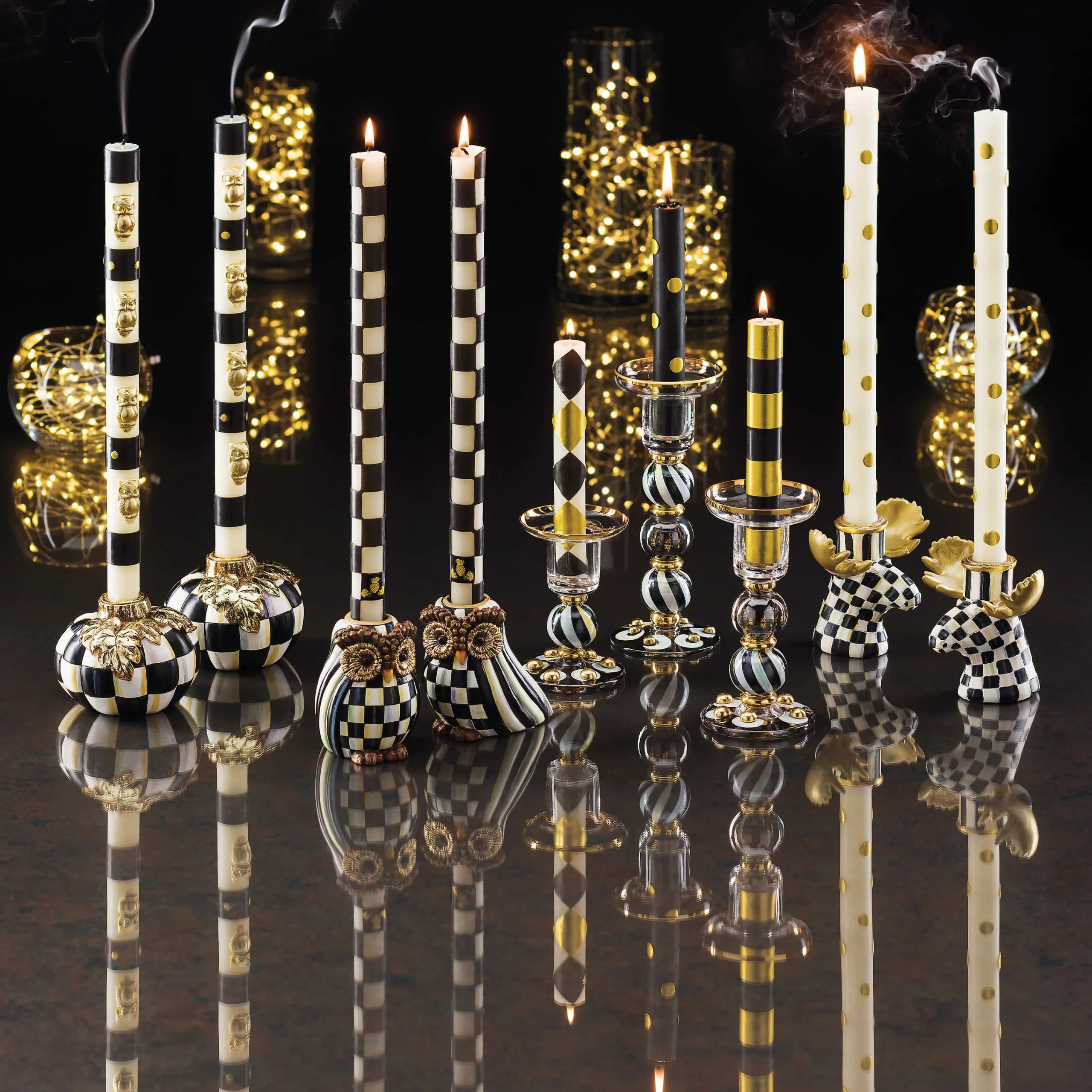 MacKenzie-Childs Mini Black Gold Dinner Candles, Set of 6| The Halloween Shop|Candles & Fragrances