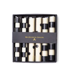 MacKenzie-Childs Mini Black  Ivory Dinner Candles, Set of 6| Candles & Fragrances|Table Accessories