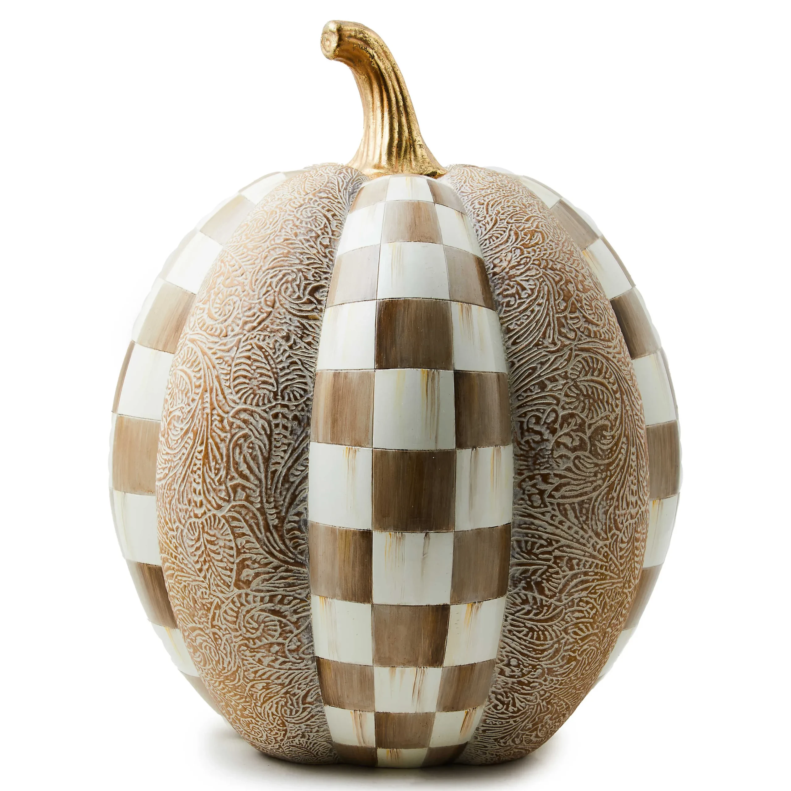 MacKenzie-Childs Mocha Check Block Print Tall Pumpkin| Pumpkins|The Halloween Shop