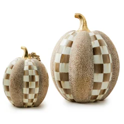 MacKenzie-Childs Mocha Check Block Print Tall Pumpkin| Pumpkins|The Halloween Shop