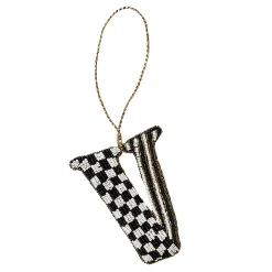 MacKenzie-Childs Monogram Beaded V Ornament| Holiday