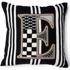 MacKenzie-Childs Monogram E Beaded Throw Pillow| Pillows, Throws, & Cushions