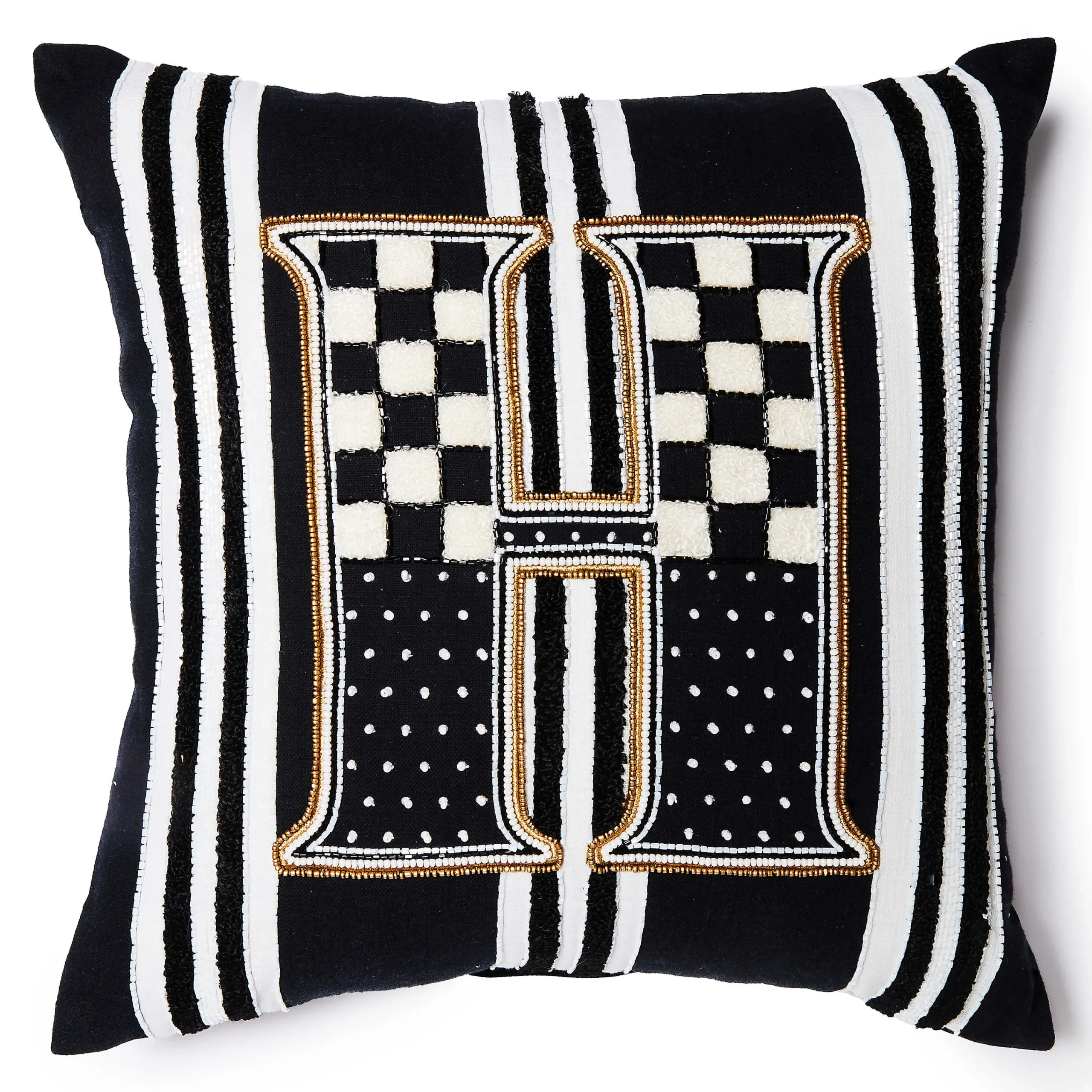 MacKenzie-Childs Monogram H Beaded Throw Pillow| Pillows, Throws, & Cushions