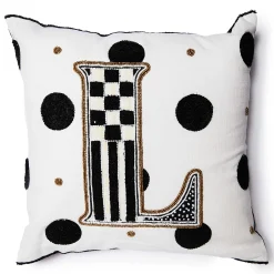 MacKenzie-Childs Monogram L Beaded Throw Pillow| Pillows, Throws, & Cushions