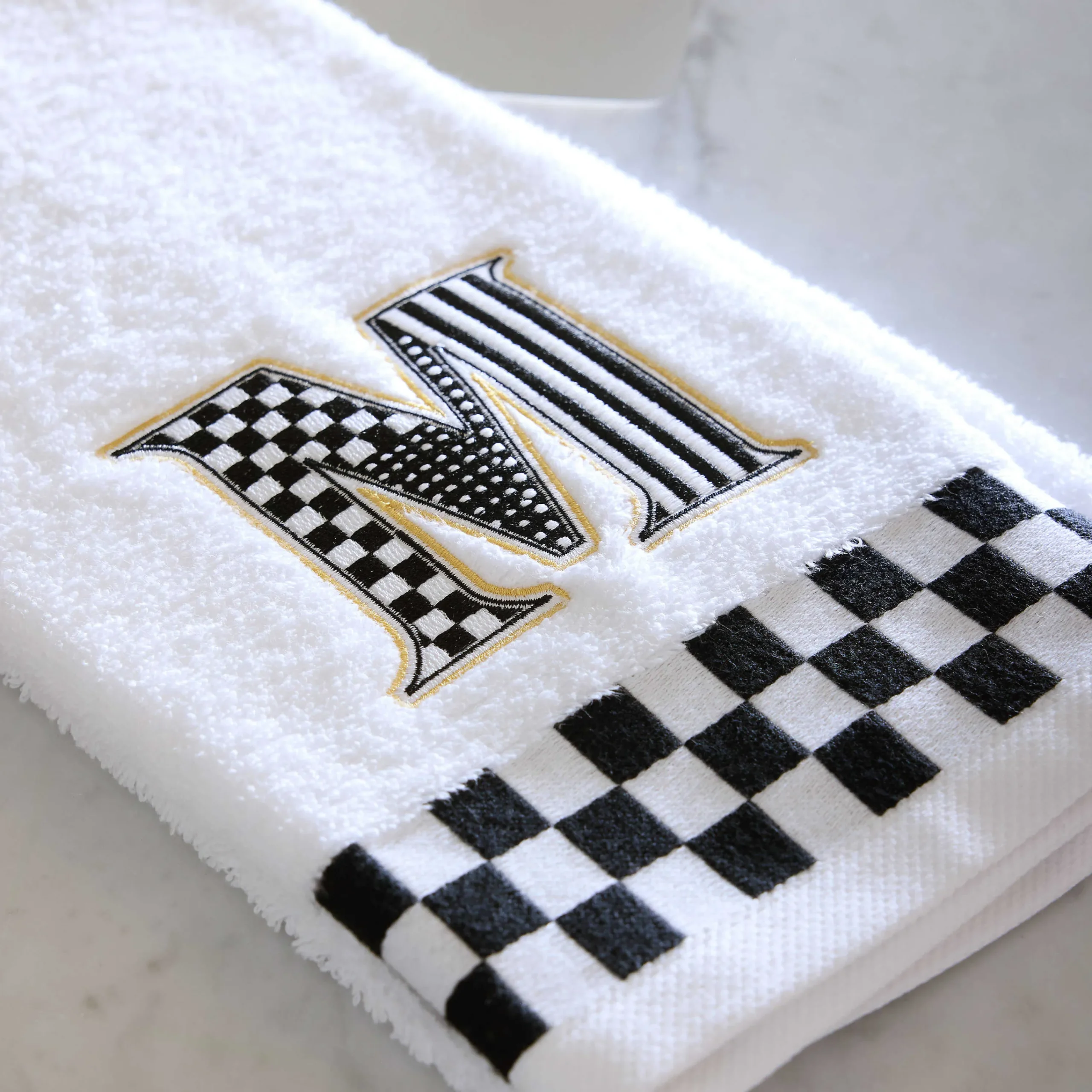 MacKenzie-Childs Monogram M Check Hand Towel| Bath & Bath Accessories