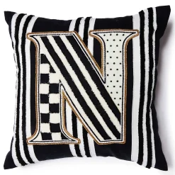 MacKenzie-Childs Monogram N Beaded Throw Pillow| Pillows, Throws, & Cushions