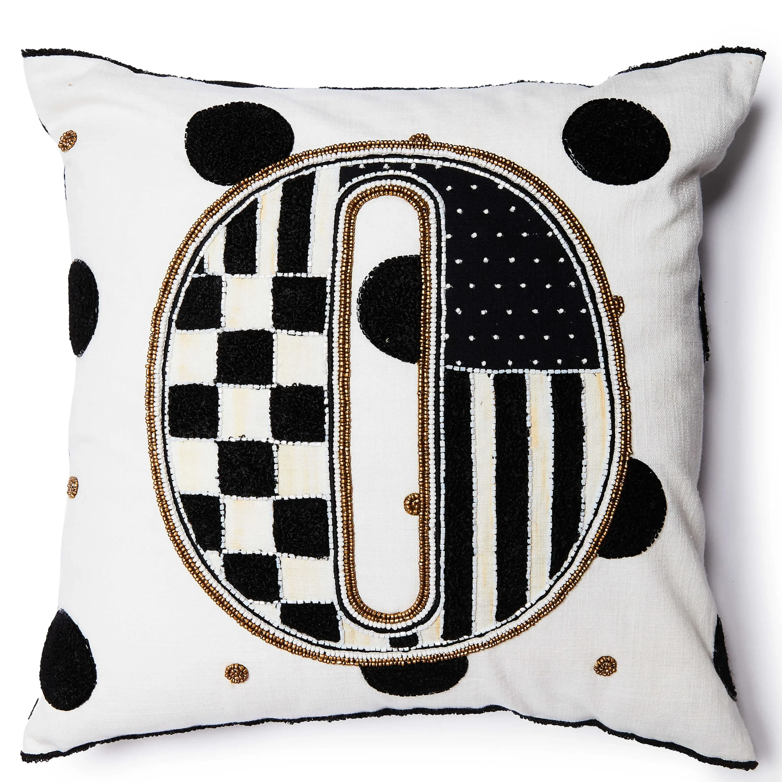 MacKenzie-Childs Monogram O Beaded Throw Pillow| Pillows, Throws, & Cushions