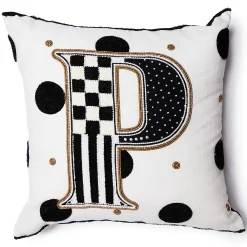 MacKenzie-Childs Monogram P Beaded Throw Pillow| Pillows, Throws, & Cushions