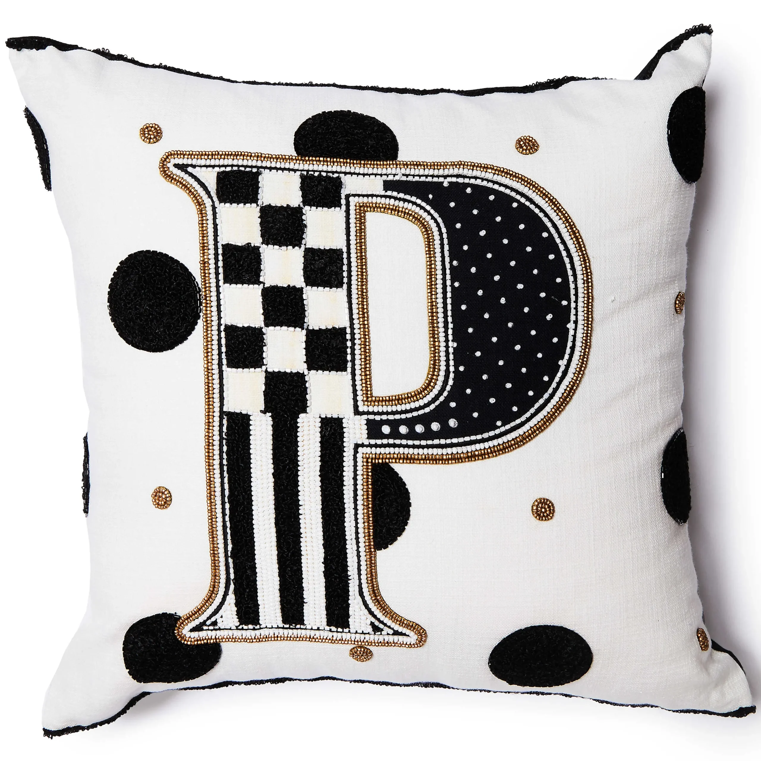 MacKenzie-Childs Monogram P Beaded Throw Pillow| Pillows, Throws, & Cushions