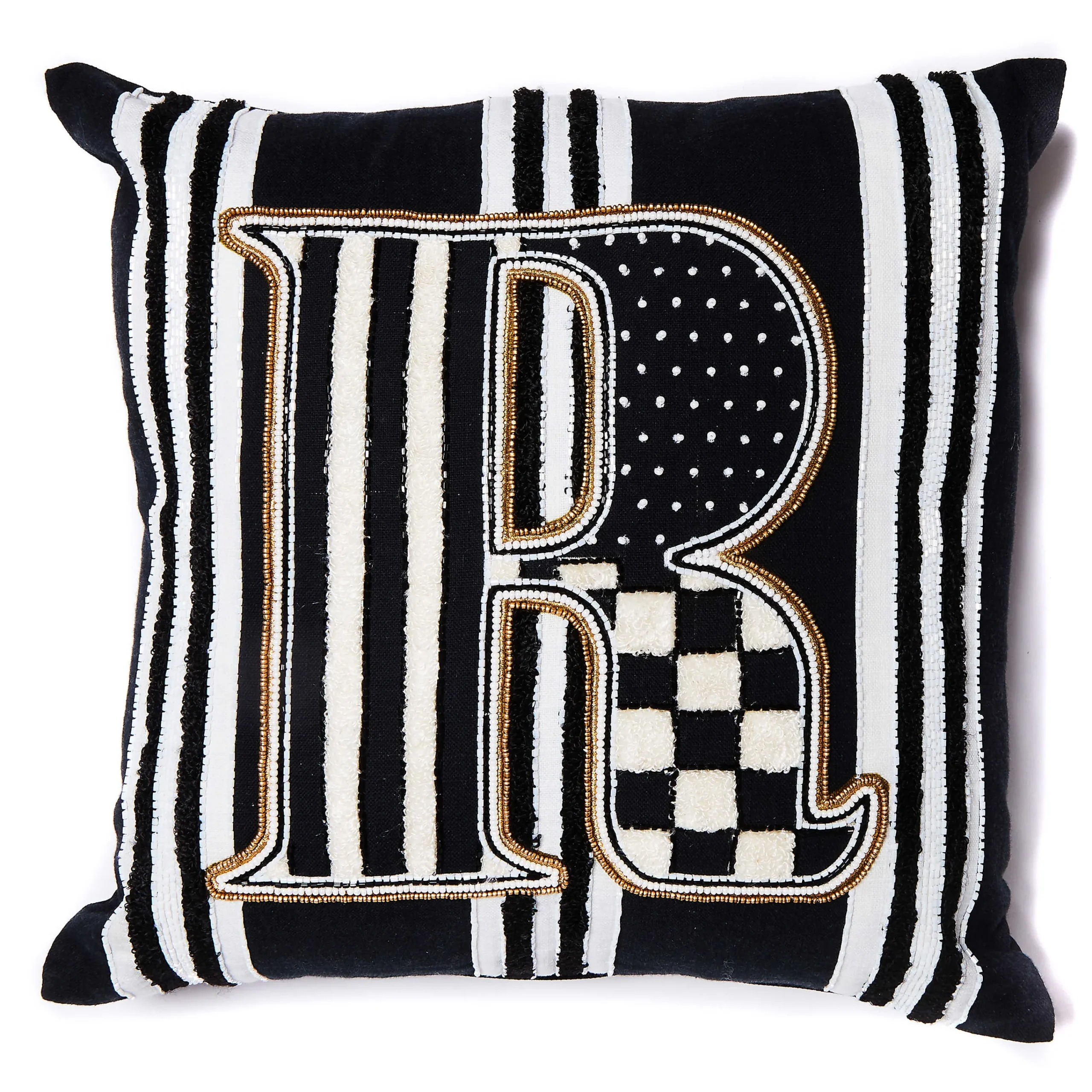 MacKenzie-Childs Monogram R Beaded Throw Pillow| Pillows, Throws, & Cushions